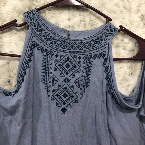 KNOX ROSE Womens M Dress Cold Shoulder Blue Embroidered High Neck Knee Length - Picture 3 of 9